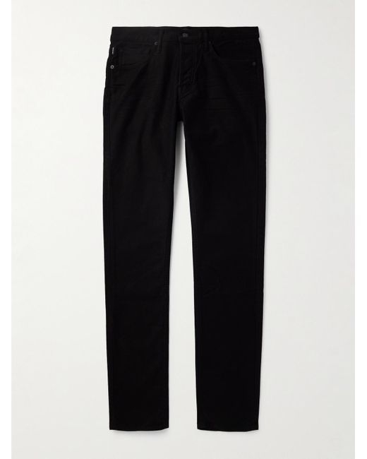 Tom Ford Black Slim-Fit Cotton-Blend Moleskin Trousers for men