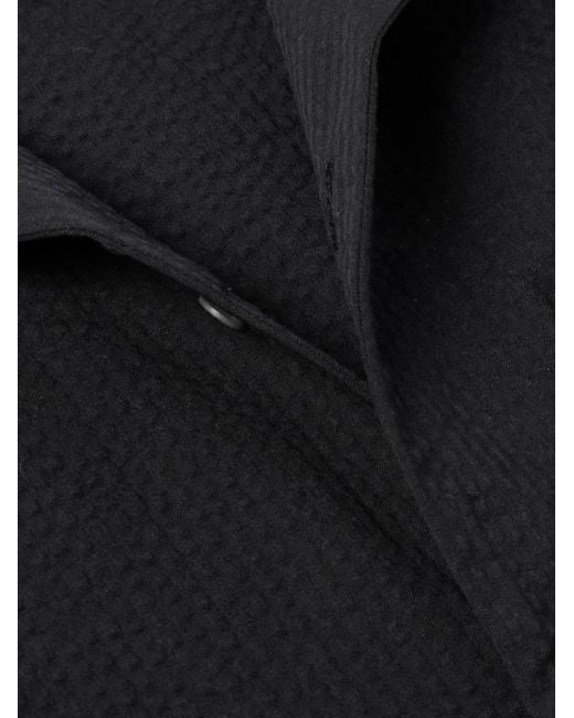 Camicia in cotone seersucker con colletto convertibile di Mr P. in Black da Uomo