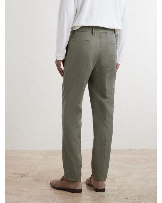Brunello Cucinelli Gray Straight-Leg Pleated Cotton And Linen-Blend Trousers for men