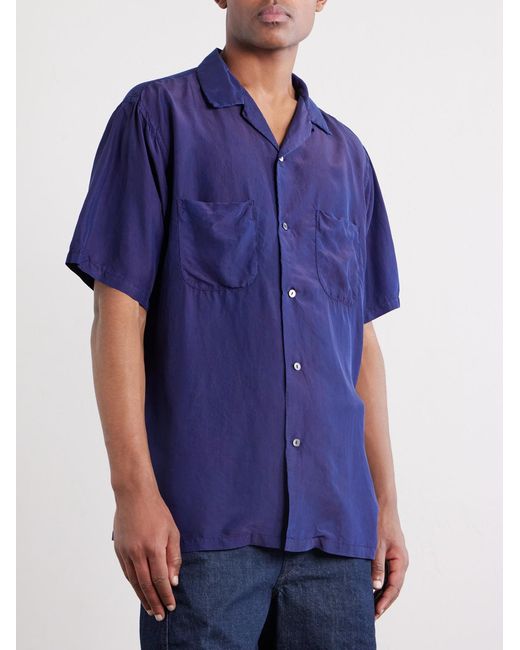 Blue Blue Japan Blue Convertible-Collar-Dyed Silk-Habotai Shirt for men