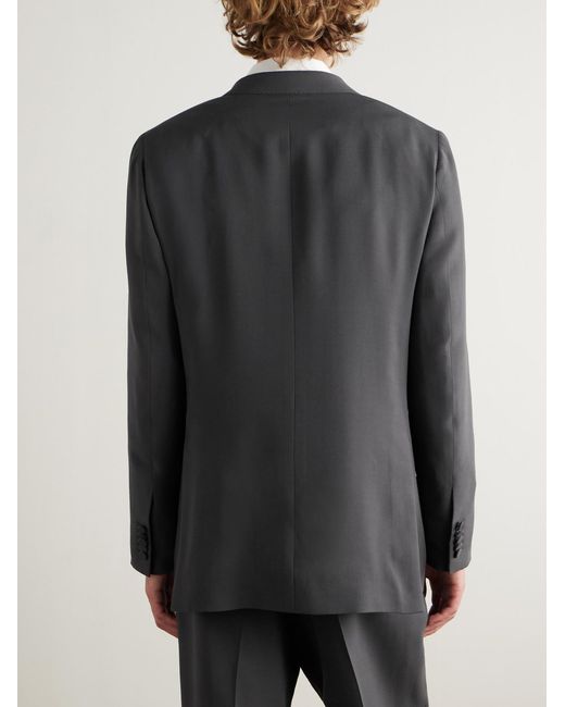 Umit Benan Black Richard Double-Breasted Silk And Wool-Blend Blazer for men