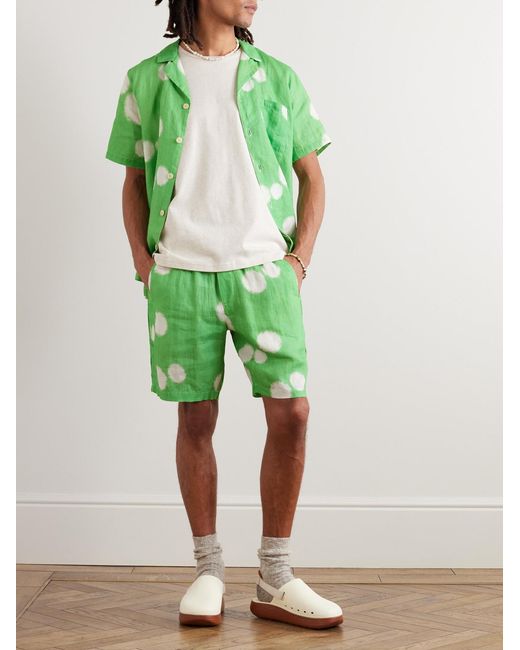 Folk Green Assembly Straight-Leg Printed Linen Shorts for men