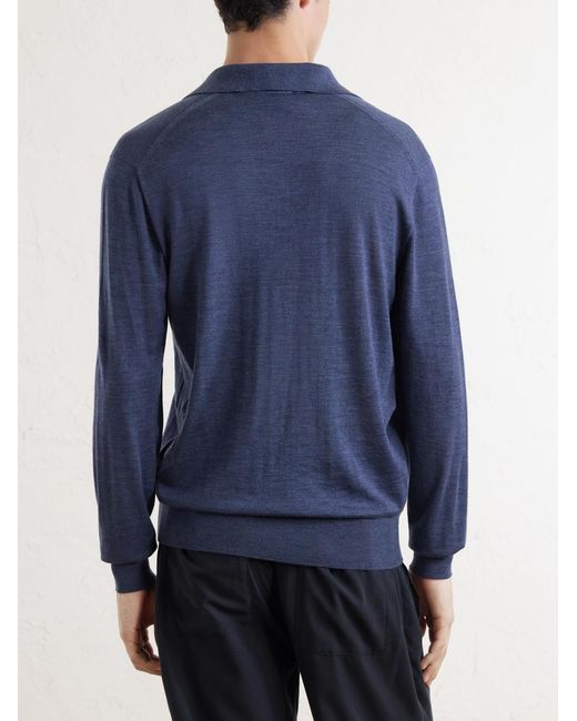 Sease Blue Lasca Virgin Wool Polo Sweater for men