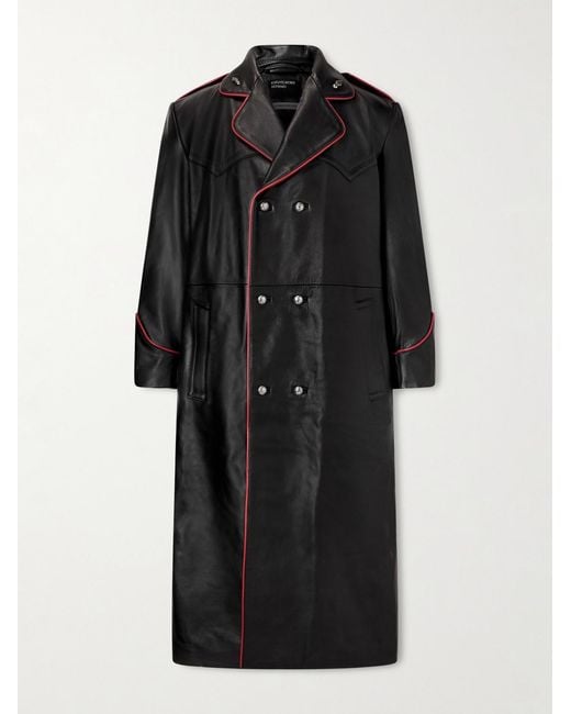 Enfants Riches Deprimes Black Double-breasted Embellished Leather Trench Coat for men