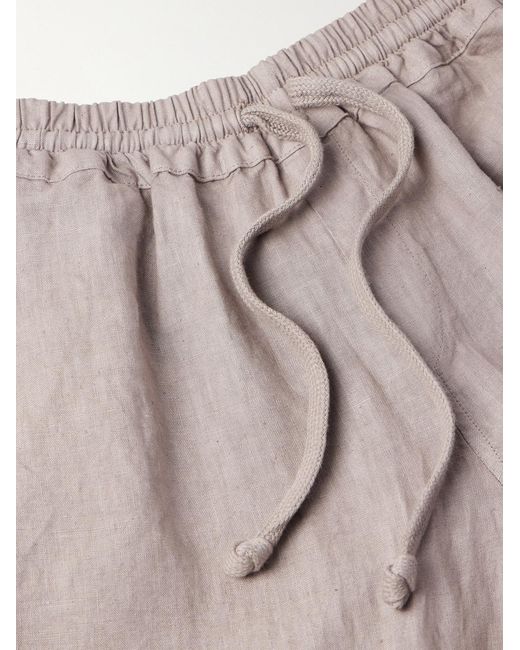 Fedeli Brown Straight-leg Linen Drawstring Trousers for men