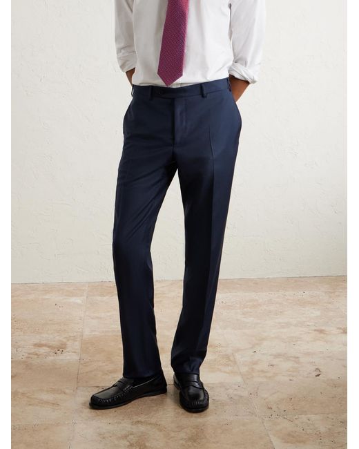 Canali Blue Slim-Fit Tapered Puppytooth Wool Suit Trousers for men