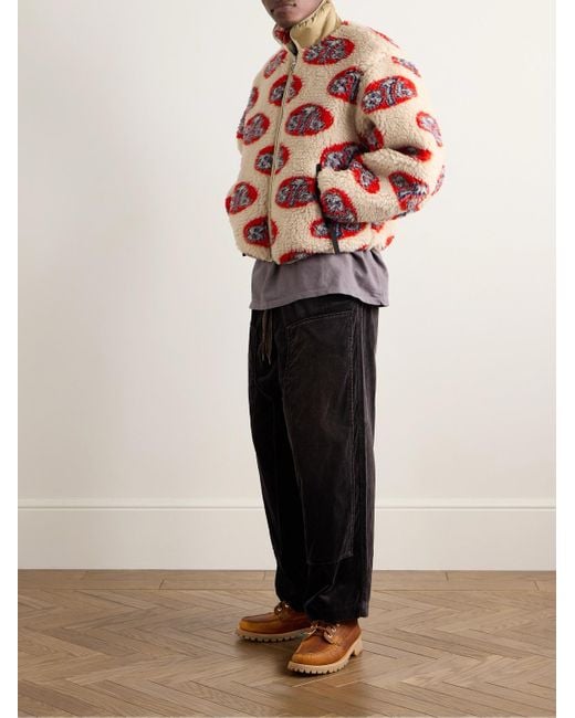Kapital Red Drizzler Cropped Printed Fleece Jacket for men