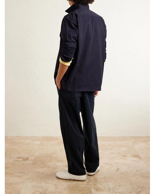 Officine Generale Blue Peterson Tapered Pleated Cotton-blend Twill Drawstring Trousers for men