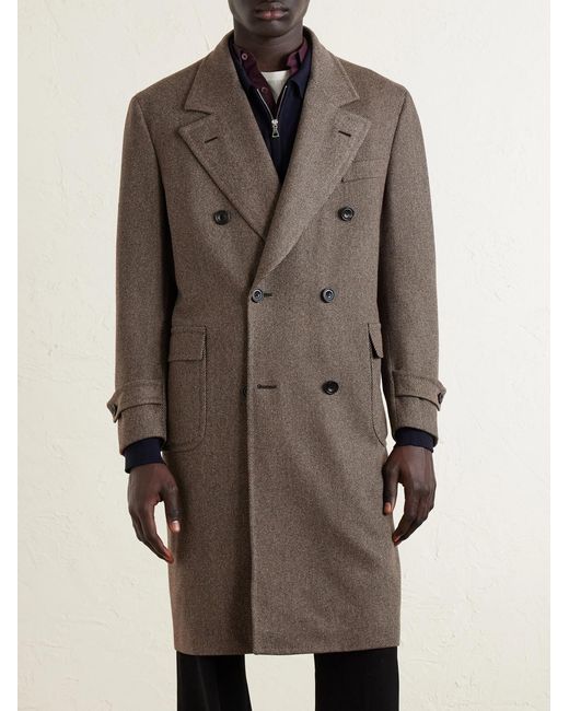 Thom Sweeney Brown Double-breasted Wool-twill Overcoat for men