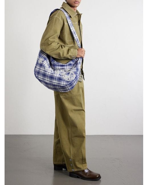 STORY mfg. Blue Big Shop Embellished Checked Cotton Tote for men