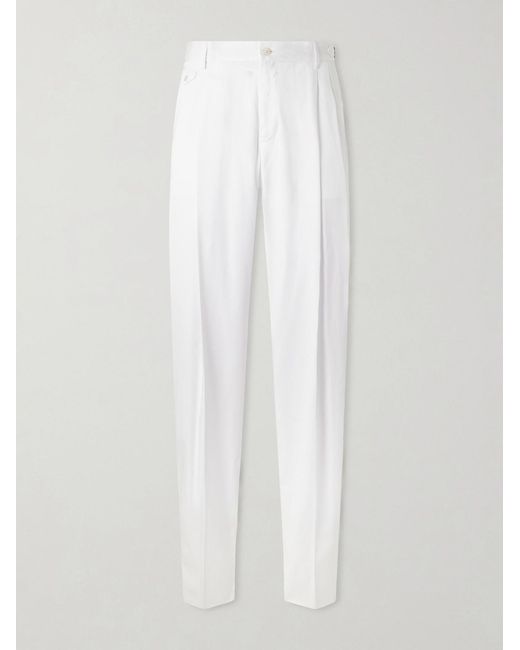 Dolce & Gabbana White Straight-leg Pleated Cotton-twill Trousers for men