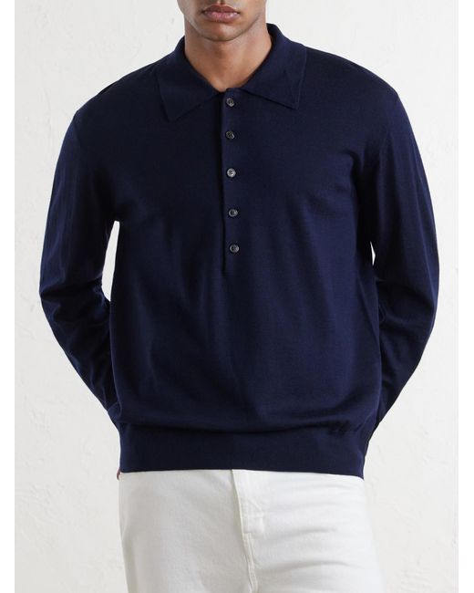 Dries Van Noten Blue Muano Merino Wool Polo Shirt for men