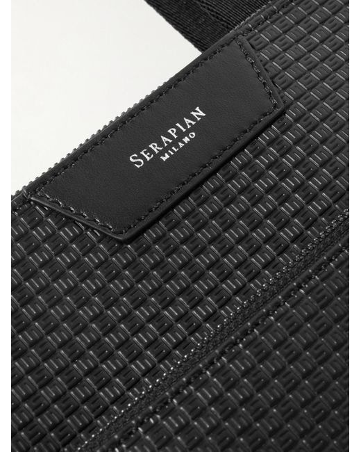 Serapian Black Leather-Trimmed Stepan Coated-Canvas Messenger Bag for men
