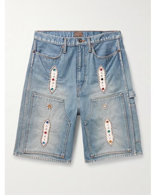 Kapital Blue Straight-leg Embellished Denim Shorts for men