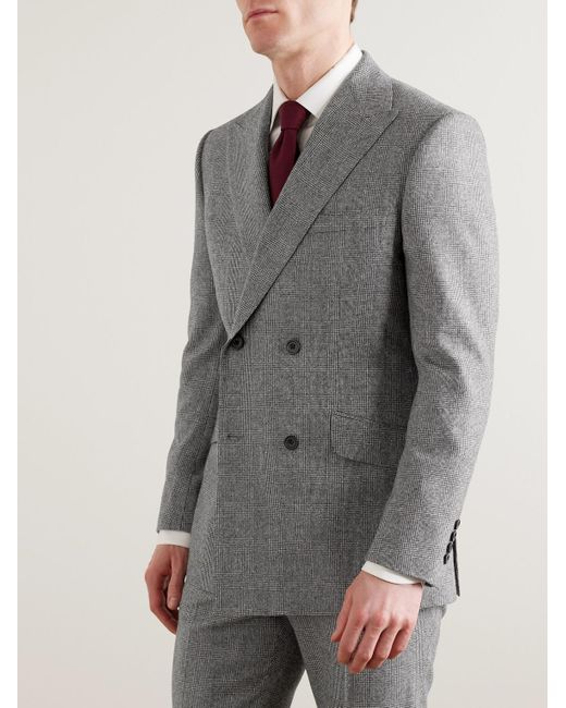 Kingsman Gray Double-breasted Checked Wool Suit Jacket for men