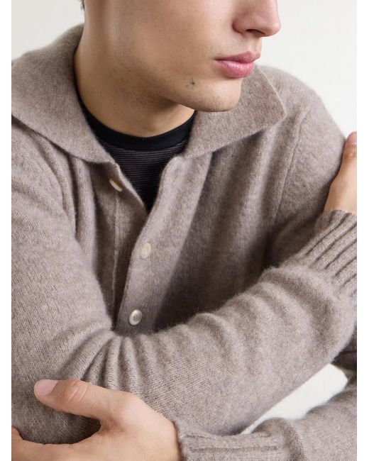 Piacenza 1733 Gray Cashmere And Silk-Blend Polo Sweater for men