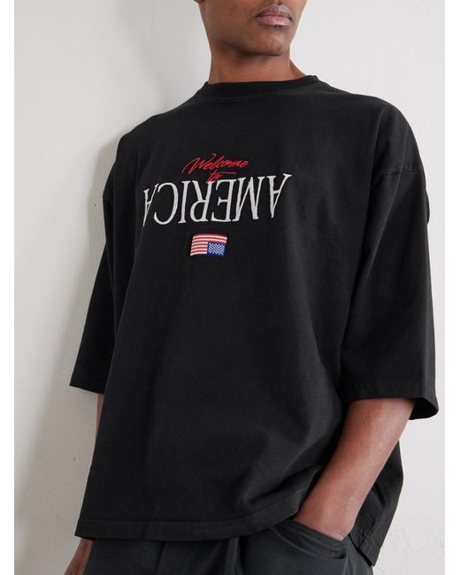 Willy Chavarria Black Welcome To America Logo-Embroidered Cotton-Jersey T-Shirt for men