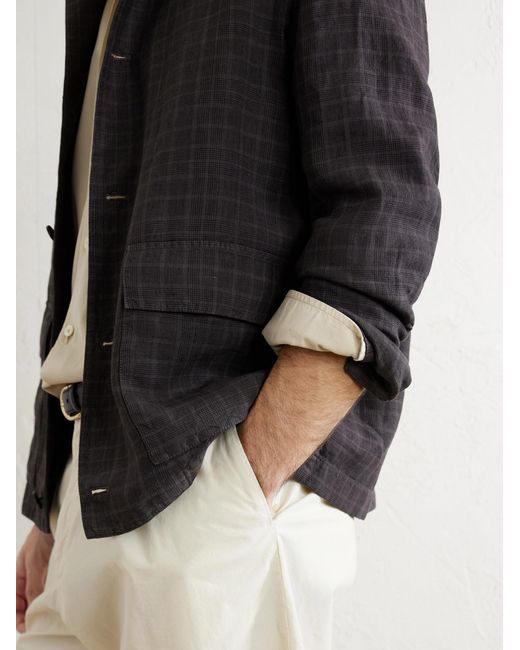 Boglioli Black Checked Linen Overshirt for men