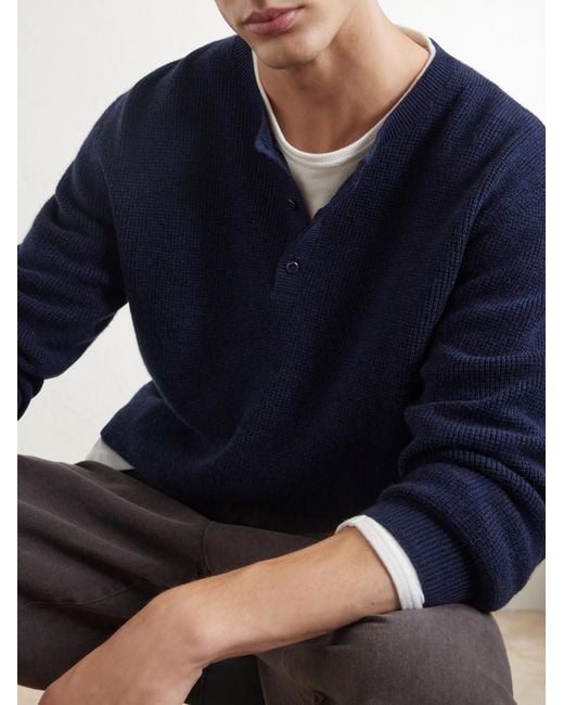 The Elder Statesman Blue Waffle-knit Cashmere Henley Sweater for men