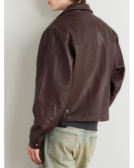 Enfants Riches Deprimes Brown Distressed Textured And Pebble-Grain Leather Jacket for men