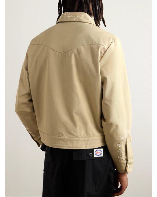CHERRY LA Natural Charro Embroidered Cotton-Blend Twill Jacket for men