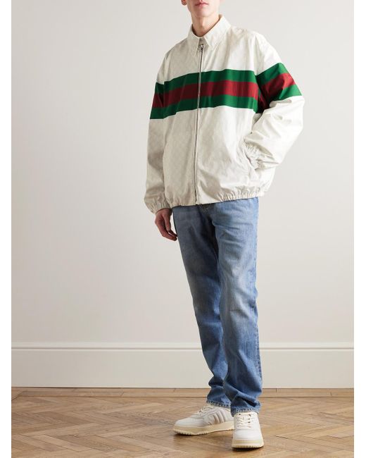 Gucci White Shell-trimmed Logo-print Cotton-poplin Blouson Jacket for men