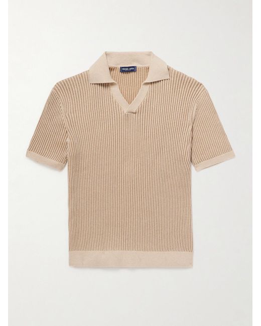 Frescobol Carioca Natural Rino Ribbed-Knit Cotton-Blend Polo Shirt for men