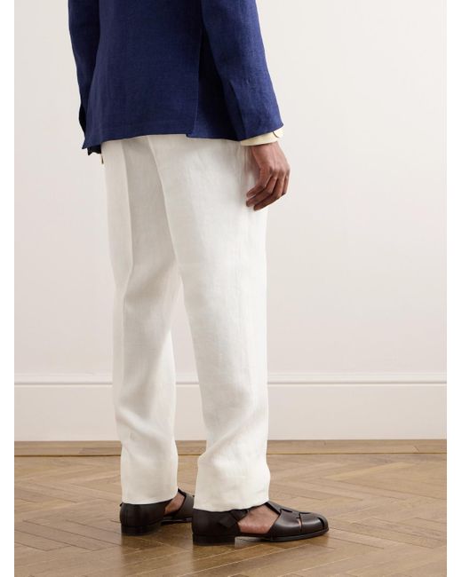 Pantaloni a gamba dritta in lino con pinces Byron di Ralph Lauren Purple Label in White da Uomo