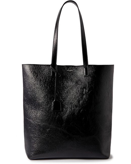 Saint Laurent Black Bold Crinkled-leather Tote Bag for men