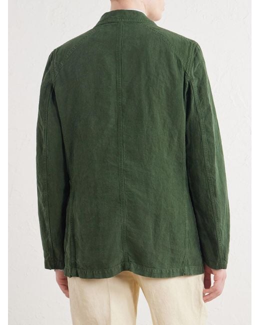 Drake's Green Games Double-breasted Linen Blazer for men