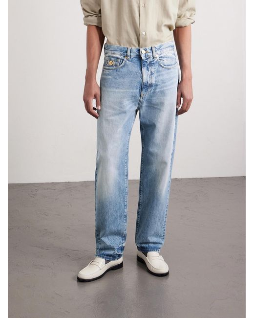 Versace Blue Embellished Straight-Leg Jeans for men