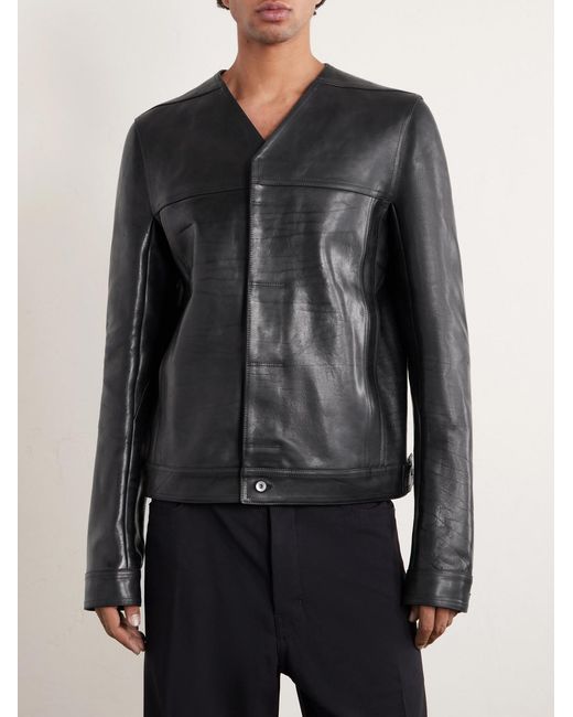 Rick Owens Black Temple Work Leather Jacket for men