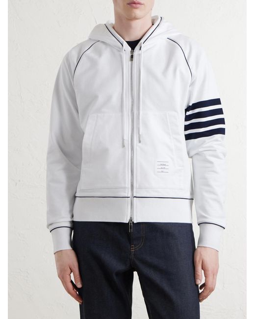 Thom Browne White Striped Cotton-jersey Zip-up Hoodie for men