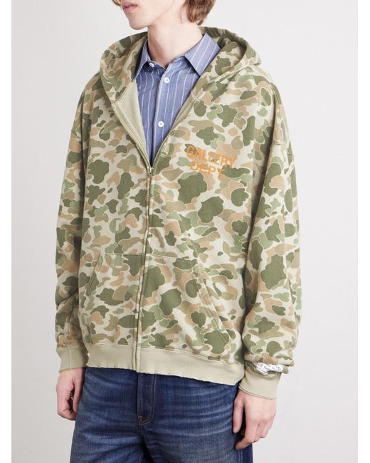 GALLERY DEPT. Green Logo-Print Camouflage Cotton-Jersey Zip-Up Hoodie for men