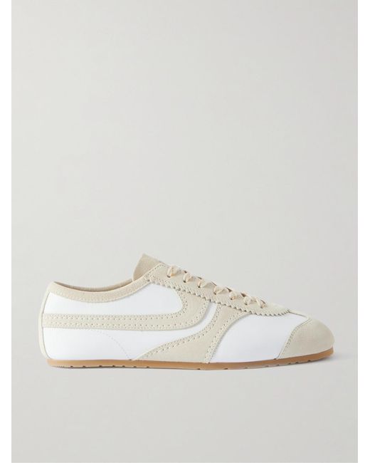 Dries Van Noten White Suede-Trimmed Leather Sneakers for men