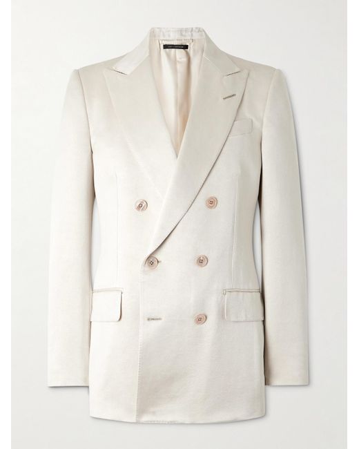 Tom Ford White Double-breasted Cotton And Silk-blend Satin Tuxedo Jacket for men
