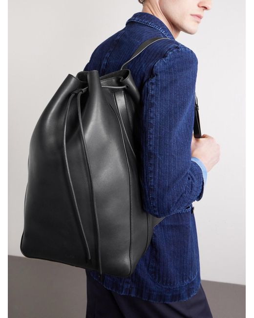 Tom Ford Black T Line Leather Drawstring Backpack for men