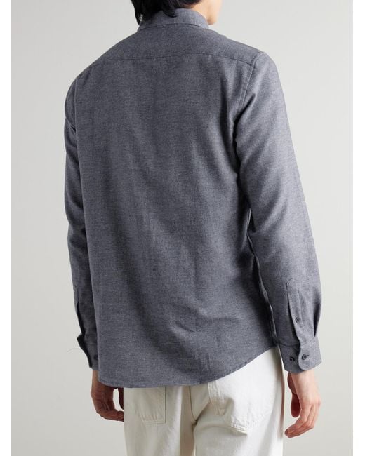 Sunspel Blue Button-Down Collar Cotton-Flannel Shirt for men