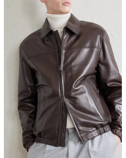Canali Black Leather Jacket for men