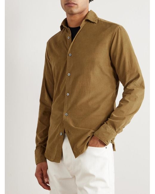Canali Natural Slim-fit Garment-dyed Cotton-corduroy Shirt for men