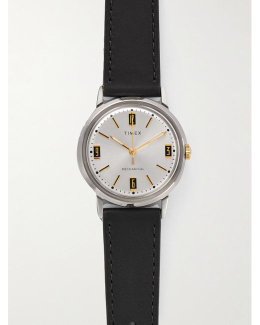 Timex Marlin Hand-Wound 34 mm Uhr aus Edelstahl mit Lederarmband in Black für Herren