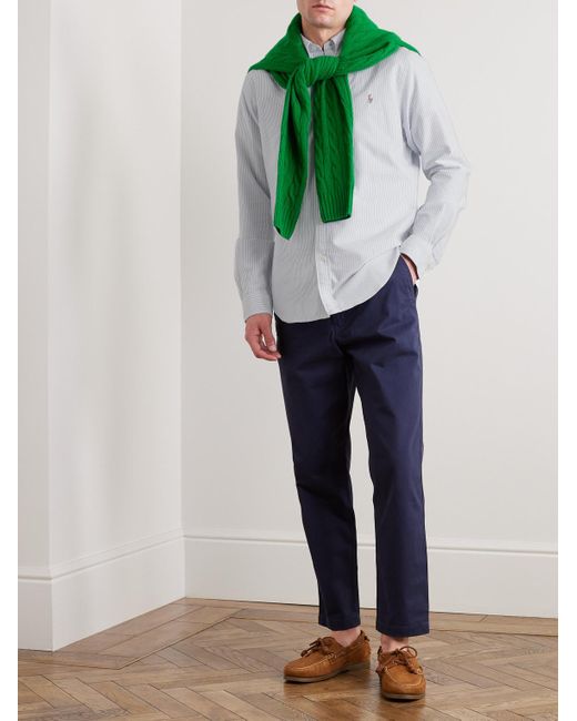 Polo Ralph Lauren White Slim-Fit Striped Cotton Oxford Shirt for men