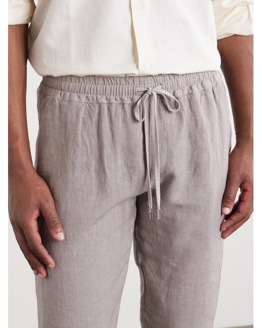 Thom Sweeney Gray Straight-leg Linen Drawstring Trousers for men