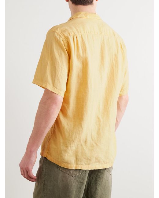 Portuguese Flannel Yellow Camp-Collar Linen Shirt for men