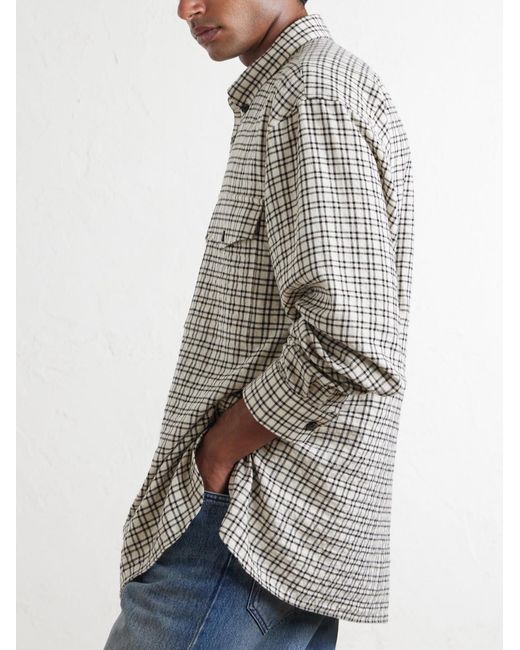 Dries Van Noten White Cromo Checked Cotton-Blend Flannel Shirt for men