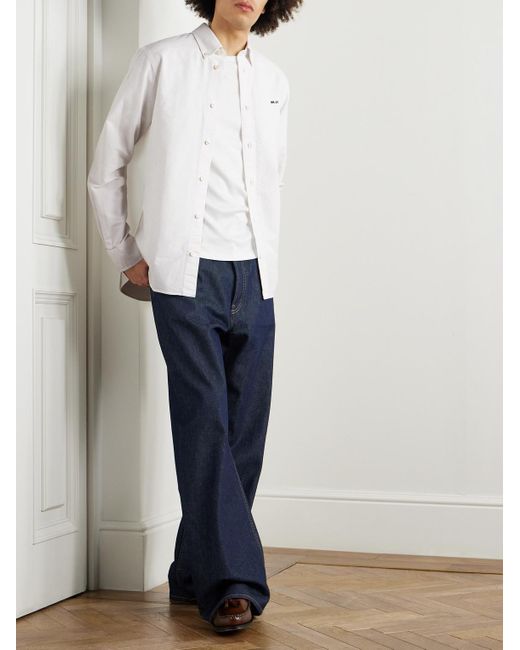 NN07 White Colby 5910 Button-Down Collar Logo-Embroidered Organic Cotton Shirt for men
