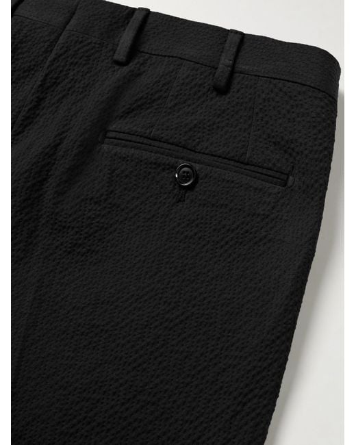 De Petrillo Black Slim-fit Cotton-blend Seersucker Suit Trousers for men