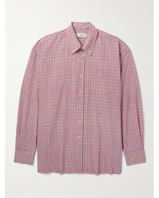Our Legacy Borrowed kariertes Hemd aus Webstoff mit Button-Down-Kragen in Pink für Herren