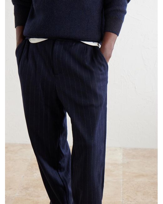Sease Blue Tapered Pinstriped Wool-Blend Trousers for men