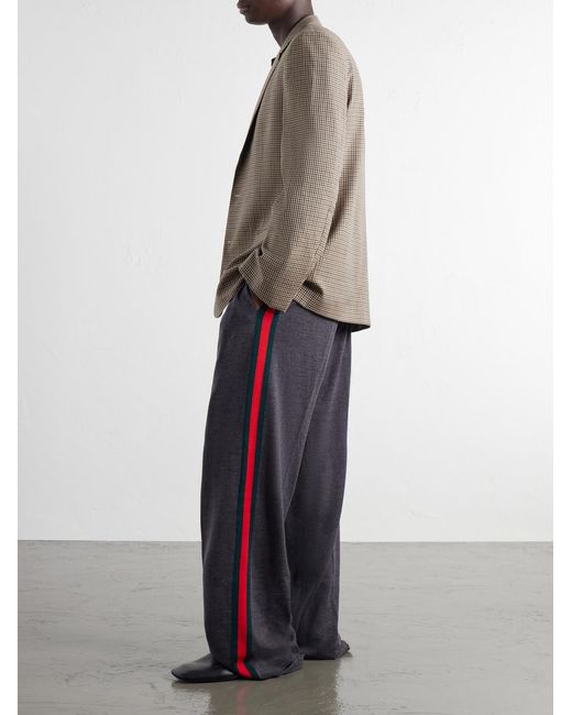 Gucci Blue Webbing-Trimmed Straight-Leg Wool Trousers for men